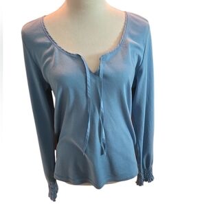 Express Jeans Blue Top Women’s XL Smocked Cuff Boho Cotton USA Made Y2K